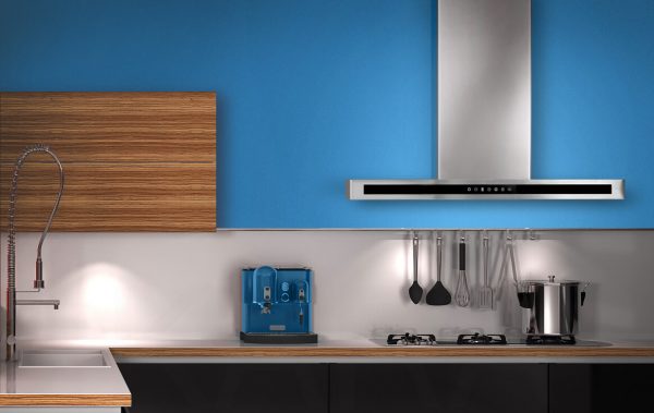 Hota inox si sticla neagra decorativa cu telecomanda in bucatarie Kugerr F10