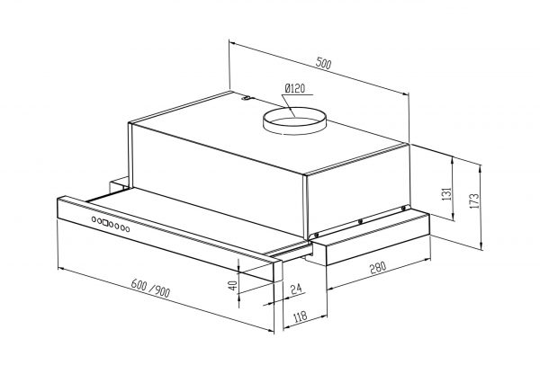Hota telescopica incorporabila inox Kugerr A100 schita