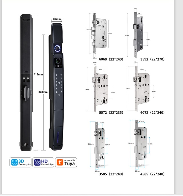 Incuietoare inteligenta, AMA 216 Smart, Usi grosime 35 – 64 mm, Neagra, cu APP Tuya, versiunea WiFi, cu broasca 3585