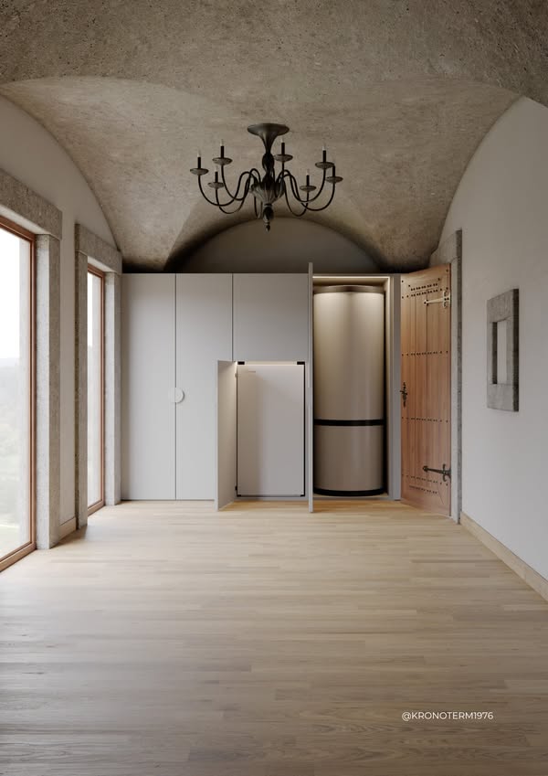 pompa de caldura aer apa compacta kronoterm hydro c2 incorporat in mobilier