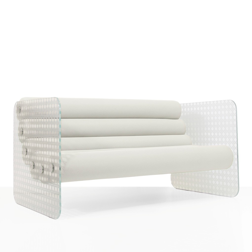 Canapele de Gradina colectie KUUMO MW02 perne albe cannage panouri laterale PMMA transparente sau sticla