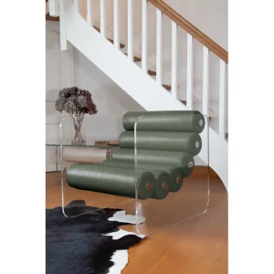 Fotoliu Balcon colectie KUUMO MW02 perne verzi brate laterale PMMA panouri transparente