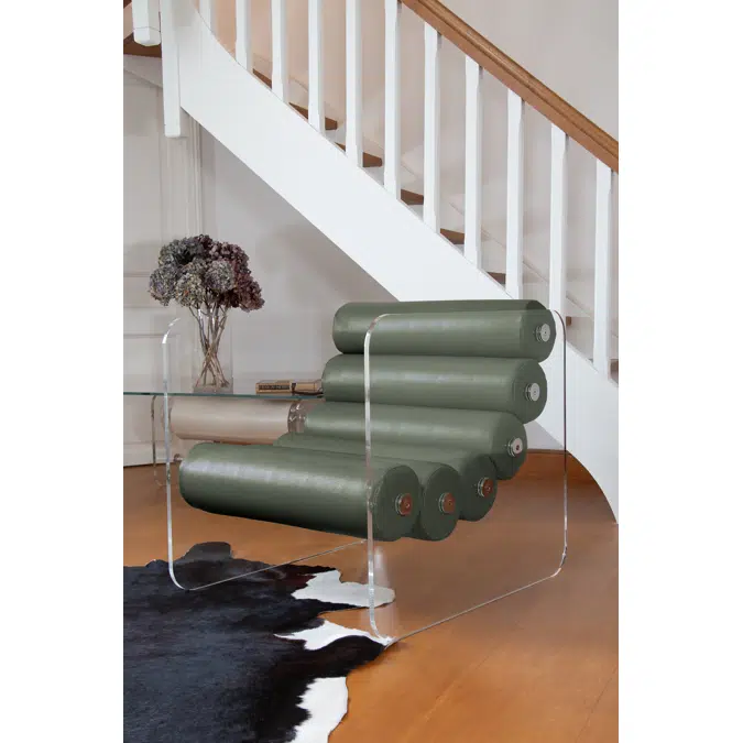 Fotoliu Balcon colectie KUUMO MW02 perne verzi brate laterale PMMA panouri transparente