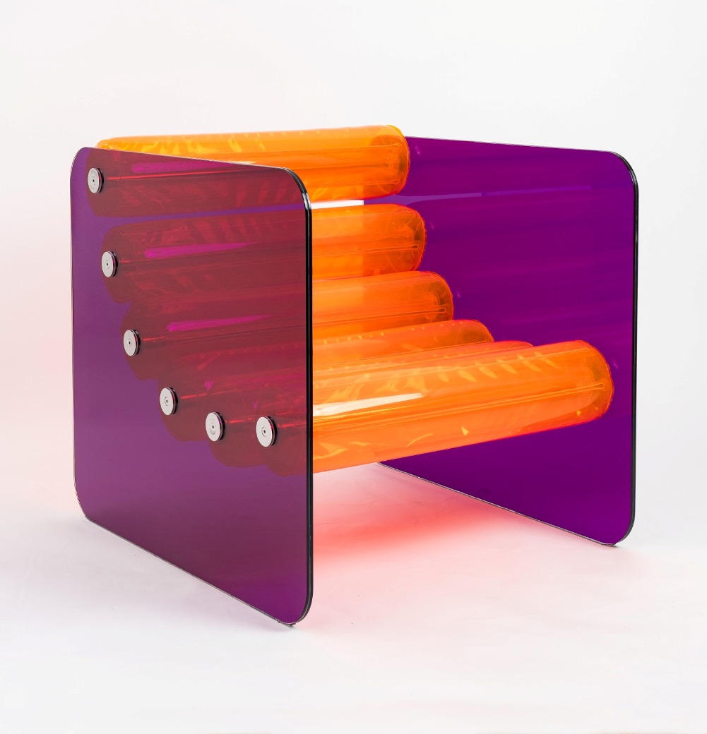 Fotoliu Gradina colectie KUUMO MW02 perne Orange cotiere PMMA panouri gri albastru fumuriu