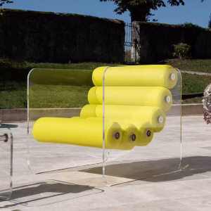 Fotoliu Living colectie KUUMO MW02 perne galbene cotiere laterale PMMA panouri transparente