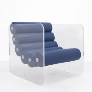 Fotoliu Terasa colectie KUUMO MW02 perne albastre Bleu Marin cotiere laterale PMMA panouri transparente