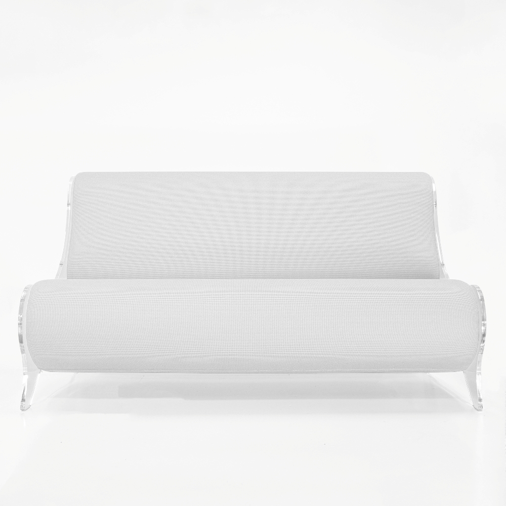 Banca de gradina colectie KUUMO MW06 perne albe laterale panouri transparente PMMA