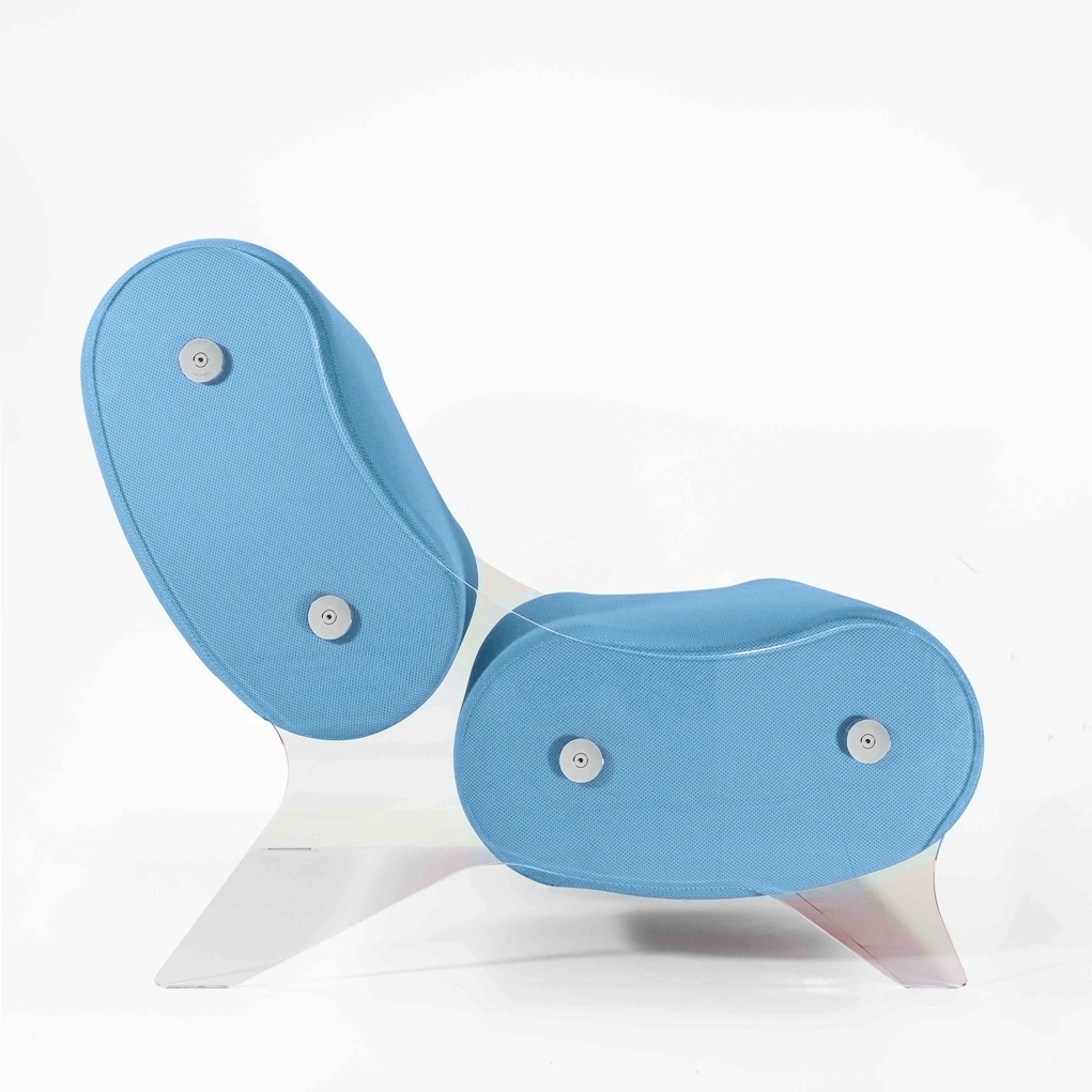 Canapea Living colectie KUUMO MW06 perne bleu ciel laterale panouri PMMA transparente