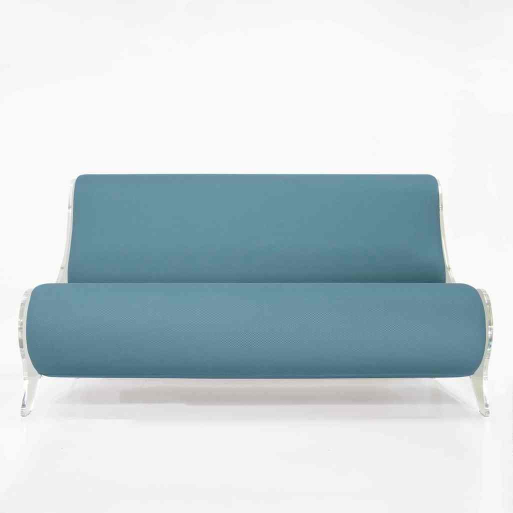 Canapea Living colectie KUUMO MW06 perne bleu ciel laterale panouri transparente PMMA