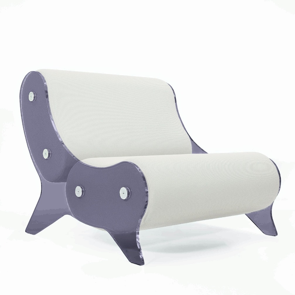 Fotolii de relaxare elegante KUUMO MW06 perne albe cotiere laterale PMMA panouri gri albastru fumuriu