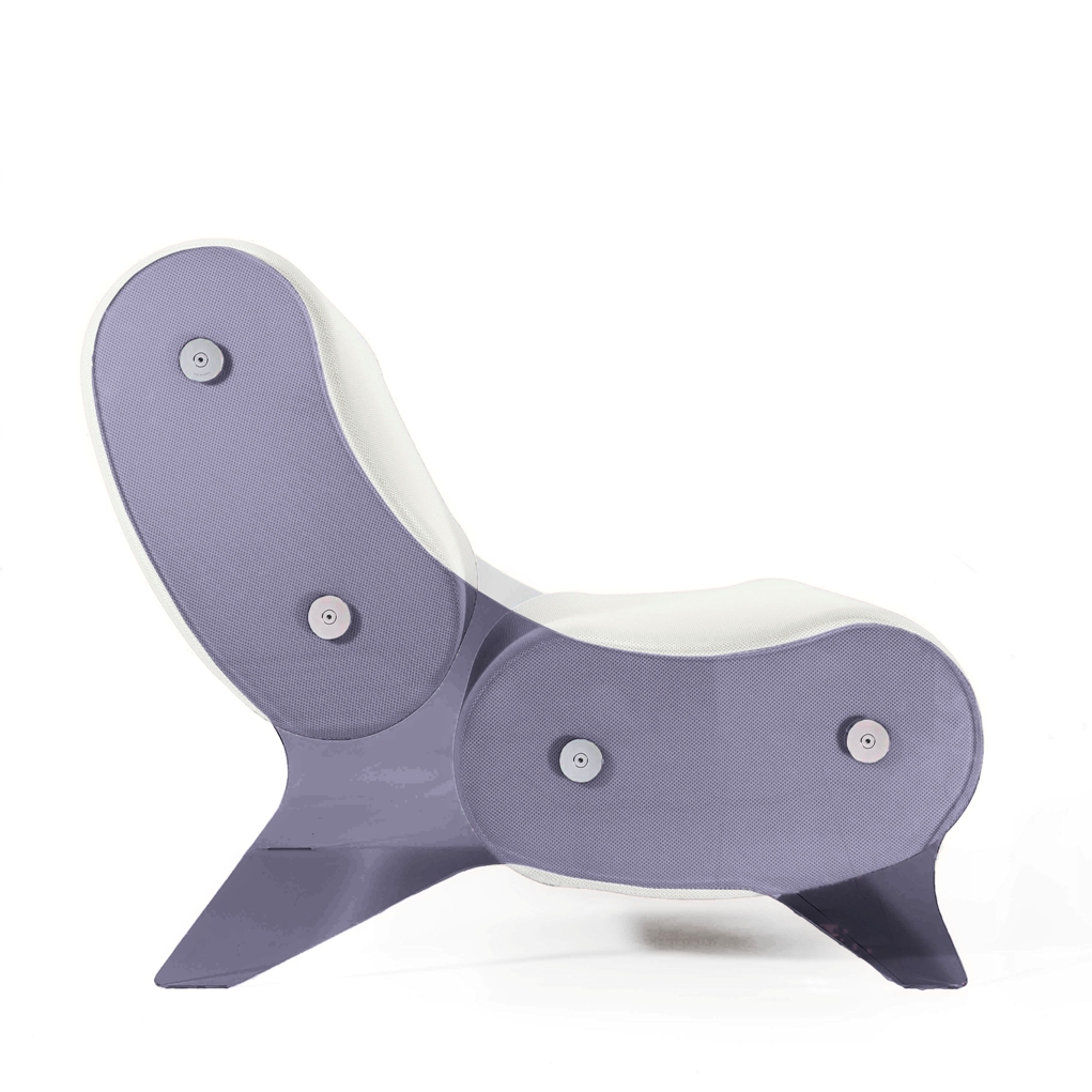 Fotolii de relaxare elegante KUUMO MW06 perne albe cotiere laterale panouri PMMA gri albastru fumuriu