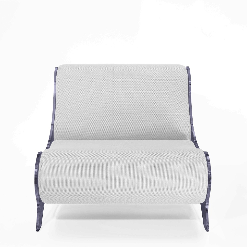 Fotolii de relaxare elegante KUUMO MW06 perne albe cotiere laterale panouri gri albastru fumuriu PMMA