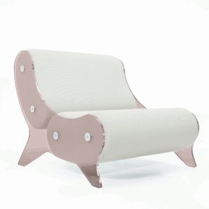 Fotoliu alb elegant colectie KUUMO MW06 perne albe cotiere laterale PMMA panouri Bronz fumuriu