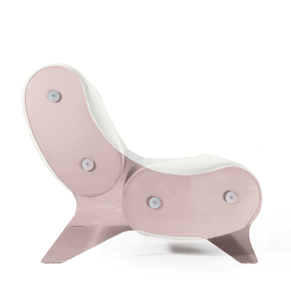 Fotoliu alb elegant colectie KUUMO MW06 perne albe cotiere laterale PMMA panouri Bronz fumuriu