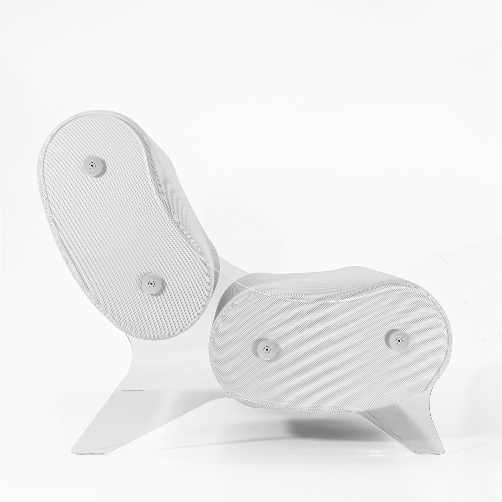 Fotoliu Dormitor❤️ colectie KUUMO MW06, perne albe, cotiere laterale, panouri PMMA transparente, colorate sau sticla