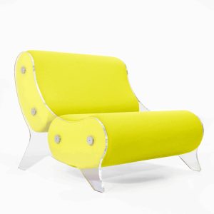 Fotoliu galben colectie KUUMO MW06 perne galbene cotiere laterale PMMA panouri transparente