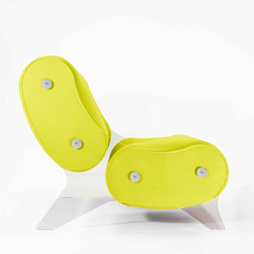 Fotoliu galben colectie KUUMO MW06 perne galbene cotiere laterale panouri PMMA transparente