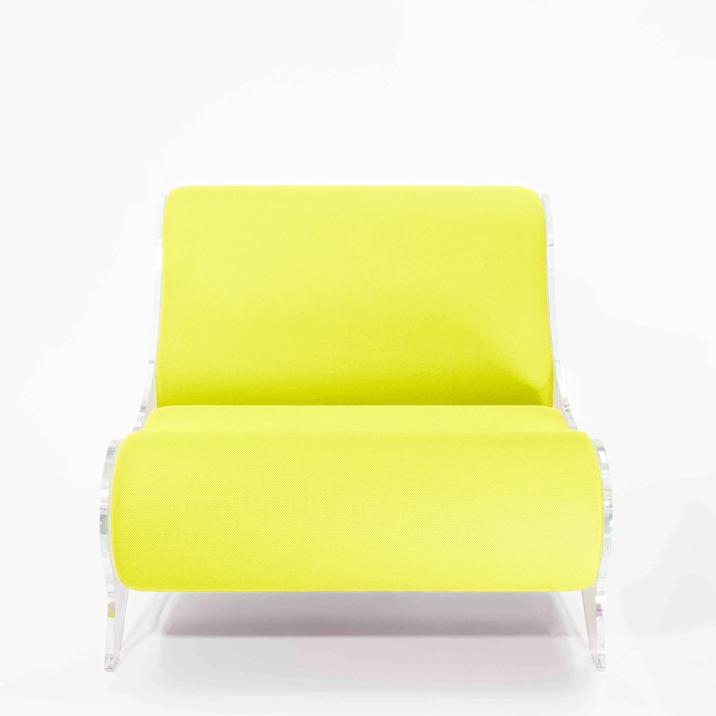 Fotoliu galben colectie KUUMO MW06 perne galbene cotiere laterale panouri transparente PMMA