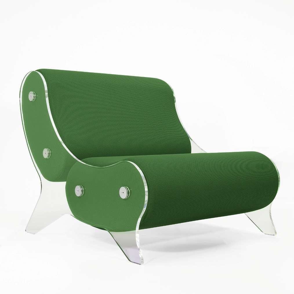 Fotoliu Verde❤️ living colectie KUUMO MW06, perne verde inchis, cotiere laterale, panouri PMMA transparente, colorate sau sticla