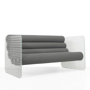 Bancuta Terasa colectie KUUMO MW02 perne gri design cannage panouri laterale transparente PMMA sau sticla