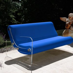 Canapea albastra colectie KUUMO MW03 sezut si spatar albastre laterale panouri PMMA transparente