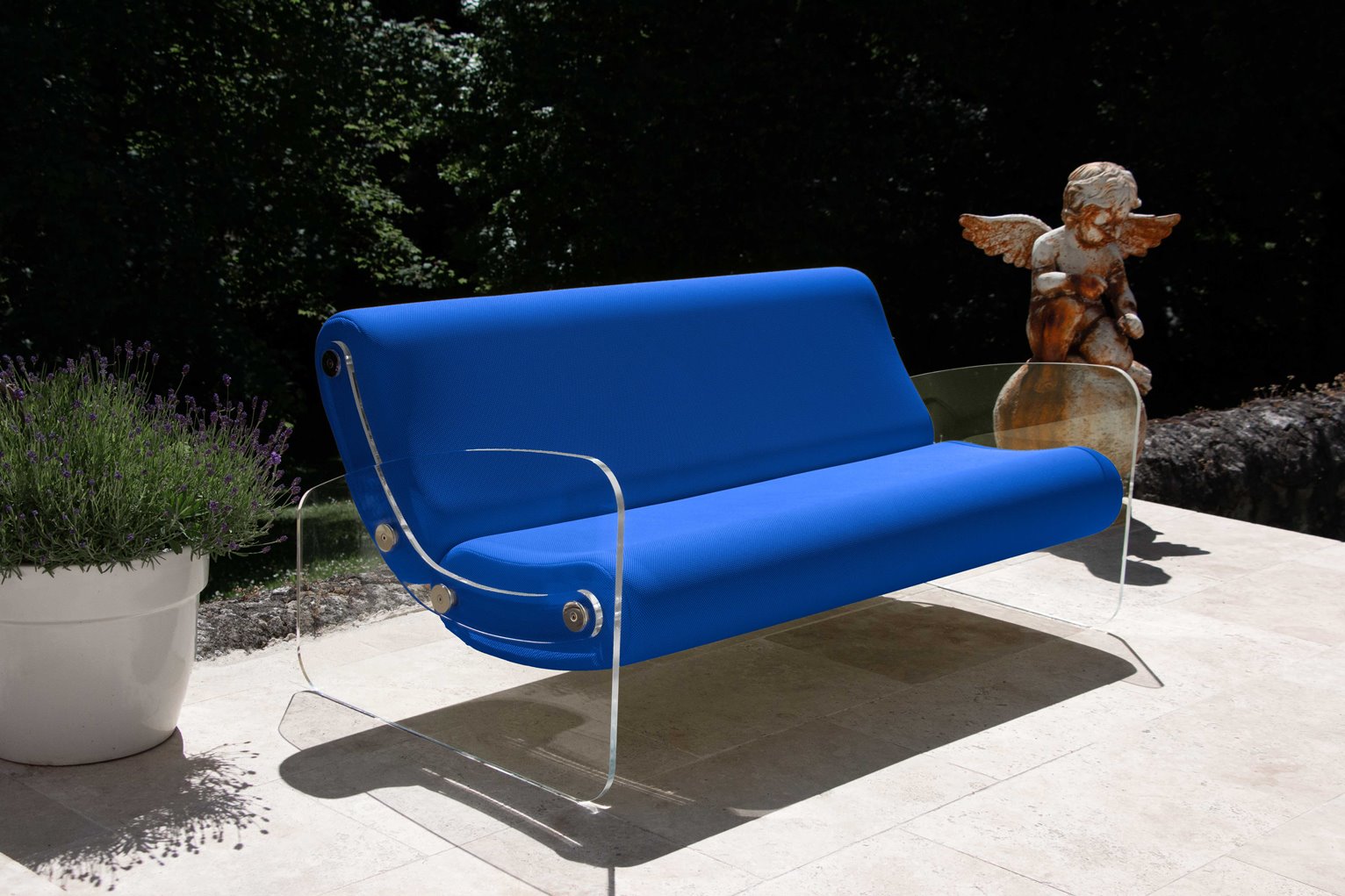 Canapea Albastra❤️ colectie KUUMO MW03, sezut si spatar albastru lungime 150 cm, laterale, panouri transparente PMMA sau colorate