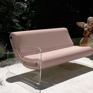 Canapea lux colectie KUUMO MW03 sezut si spatar bej turcoaz laterale panouri PMMA transparente