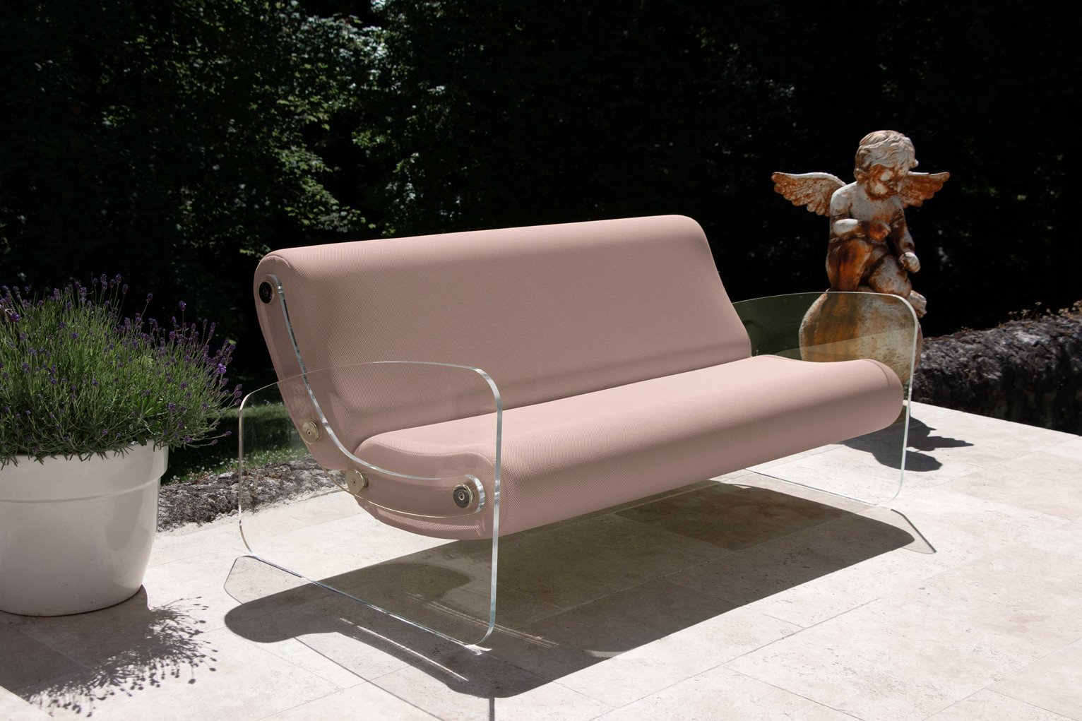 Canapea Lux❤️ colectie KUUMO MW03, sezut si spatar bej, lungime 150 cm, laterale, panouri transparente PMMA sau colorate