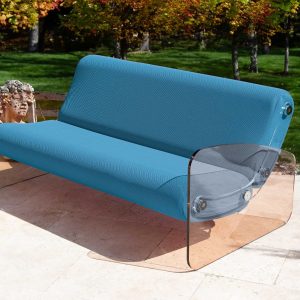 Canapea turcoaz colectie KUUMO MW03 sezut si spatar bleu turcoaz laterale panouri PMMA transparente