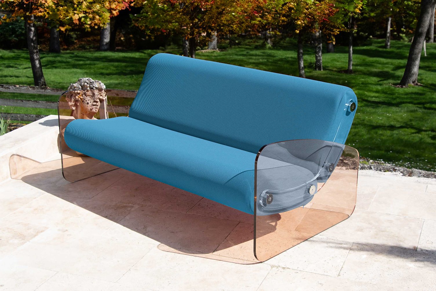 Canapea Turcoaz❤️ colectie KUUMO MW03, sezut si spatar bleu turcoaz lungime 150 cm, laterale, panouri transparente PMMA sau colorate