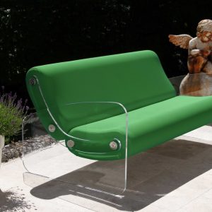 Canapea verde colectie KUUMO MW03 sezut si spatar verde laterale panouri PMMA transparente