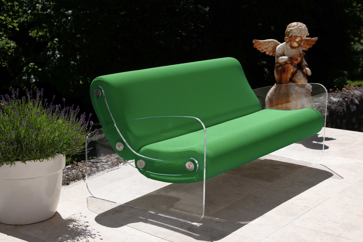 Canapea Verde❤️ colectie KUUMO MW03, sezut si spatar verde lungime 150 cm, laterale, panouri transparente PMMA sau colorate