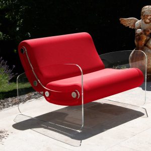 Fotoliu de Gradina colectie KUUMO MW03 perne rosu cotiere laterale PMMA panouri transparente