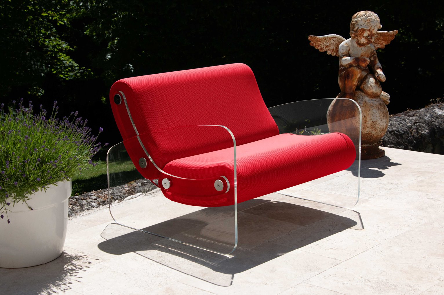 Fotoliu de Gradina colectie KUUMO MW03 perne rosu cotiere laterale PMMA panouri transparente