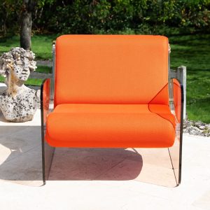 Fotoliu puf exterior colectie KUUMO MW03 perne orange teracota 70 cm cotiere laterale PMMA panouri transparente