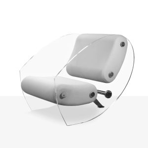 Fotoliu rotund KUUMO MW07 perne albe cotiere laterale panouri PMMA transparente