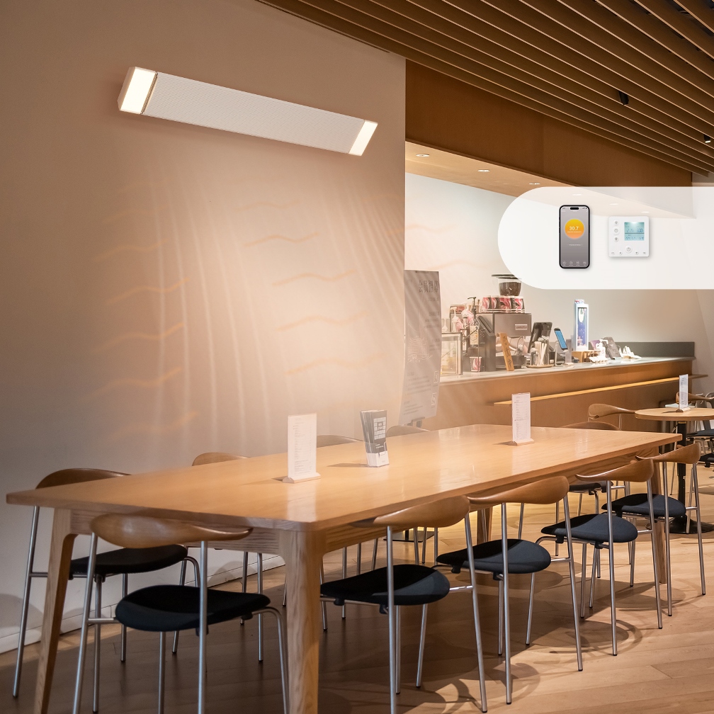 lampa infrarosu de putere mare termostat Wifi incorporat Ambianzza 1CG0802 Wifi LED telecomanda 1500w alba tavan sau perete restaurant