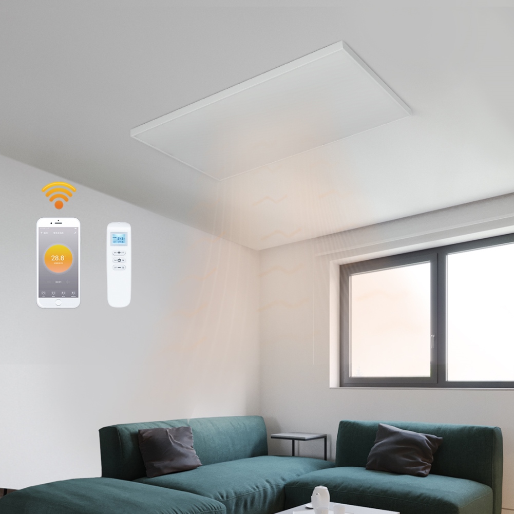 panou radiant cu termostat Wifi incorporat Ambianzza 4H1006 Wifi telecomanda 660w alb tavan sau perete sufragerie