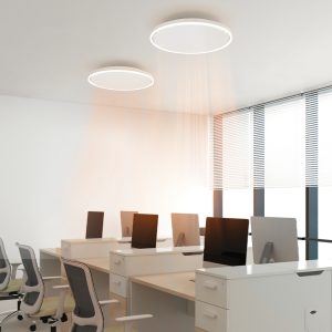 panouri Infrarosii incalzire Ambianzza R600 LED Wifi de Tavan Alb Rotund diametru 60cm 750 W Lumina LED 40W dimmabil RGB termostat incorporat birouri
