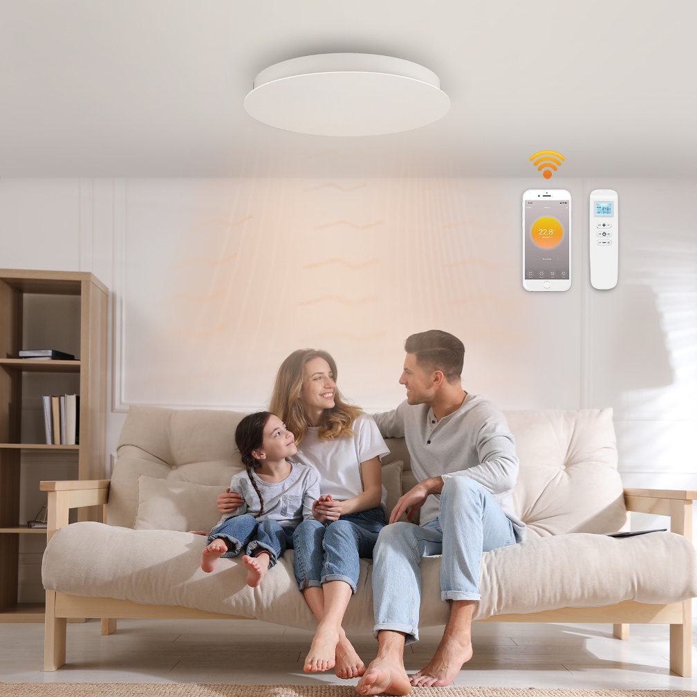 panouri cu infrarosu rotunde Ambianzza R600 WiFi telecomanda 750w alb tavan sau perete sufragerie