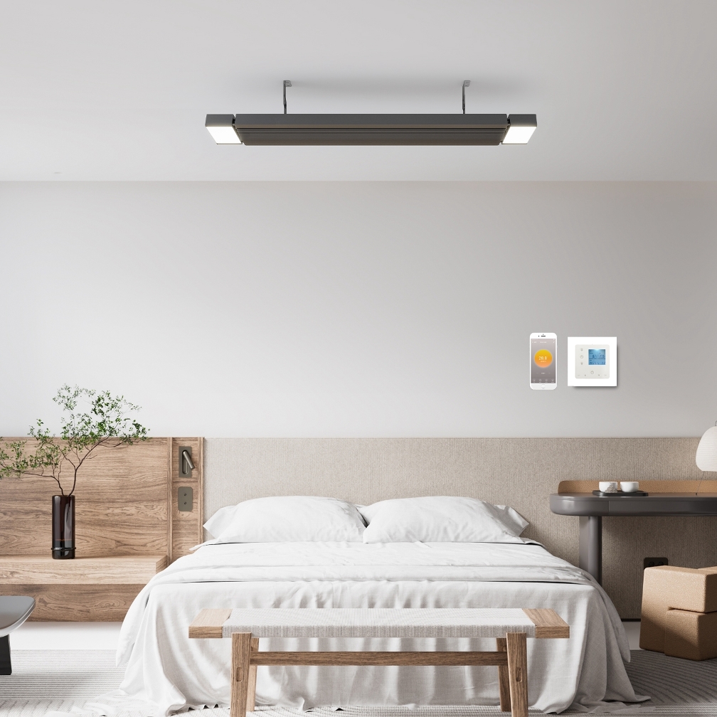 radiatoare infrarosu de putere mare termostat Wifi incorporat Ambianzza 4H1206 Wifi LED telecomanda 1800w negru tavan sau perete dormitor