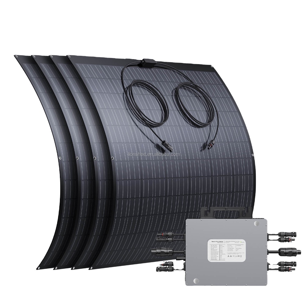 kit 4 panouri fotovoltaice flexibile 960 W, on grid, cu micro inverter 800W interior cutie vedere dreapta